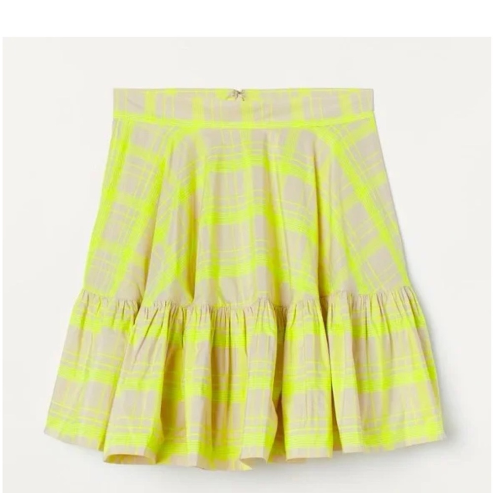H&M Women’s Mini Skirt Neon Yellow Plaid w/ Pockets Size 8